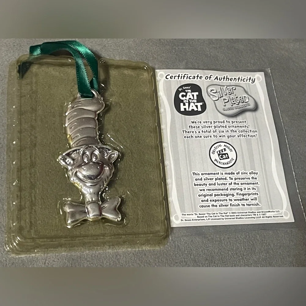 Dr. Seuss Cat in the Hat Silver Plated Classic Cat Ornament 2003 NIB Unused